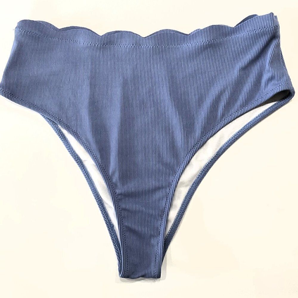 New Zaful Scalloped Textured High-Rise Bikini Swim Bottoms